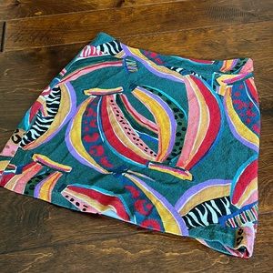 Anthropologie Farm Rio Halley Knit Mini Skirt Size medium Green Tropical Bananas